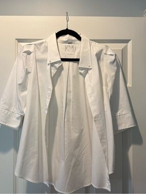 K+J White Short-Sleeve Button Front Blouse